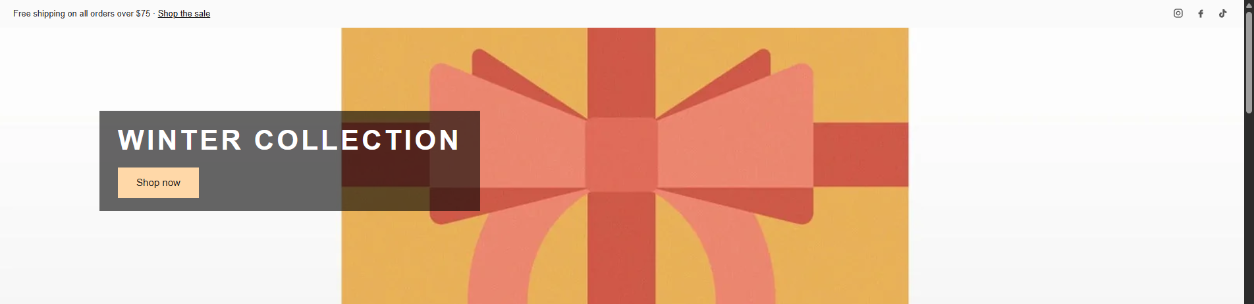 After: the same area. The promo bar text is dark grey with an underlined link, the banner title is white on a dark panel, and the Shop now button has dark text.